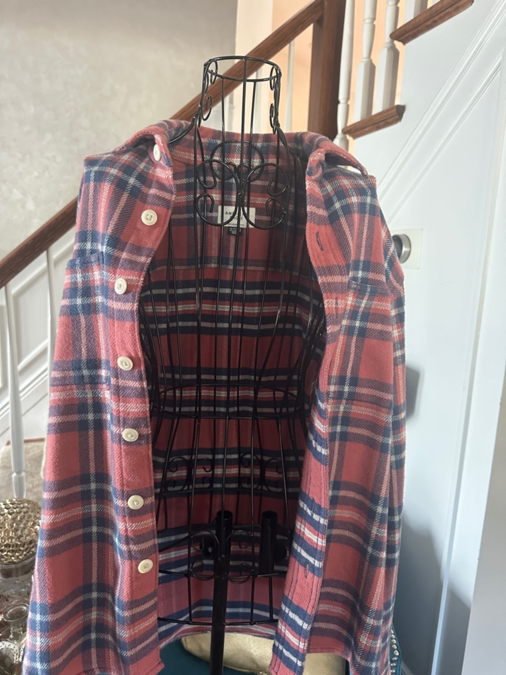 American Eagle Outfitters Pink and Blue Plaid Button-Up Shirt - Picture 6 of 9